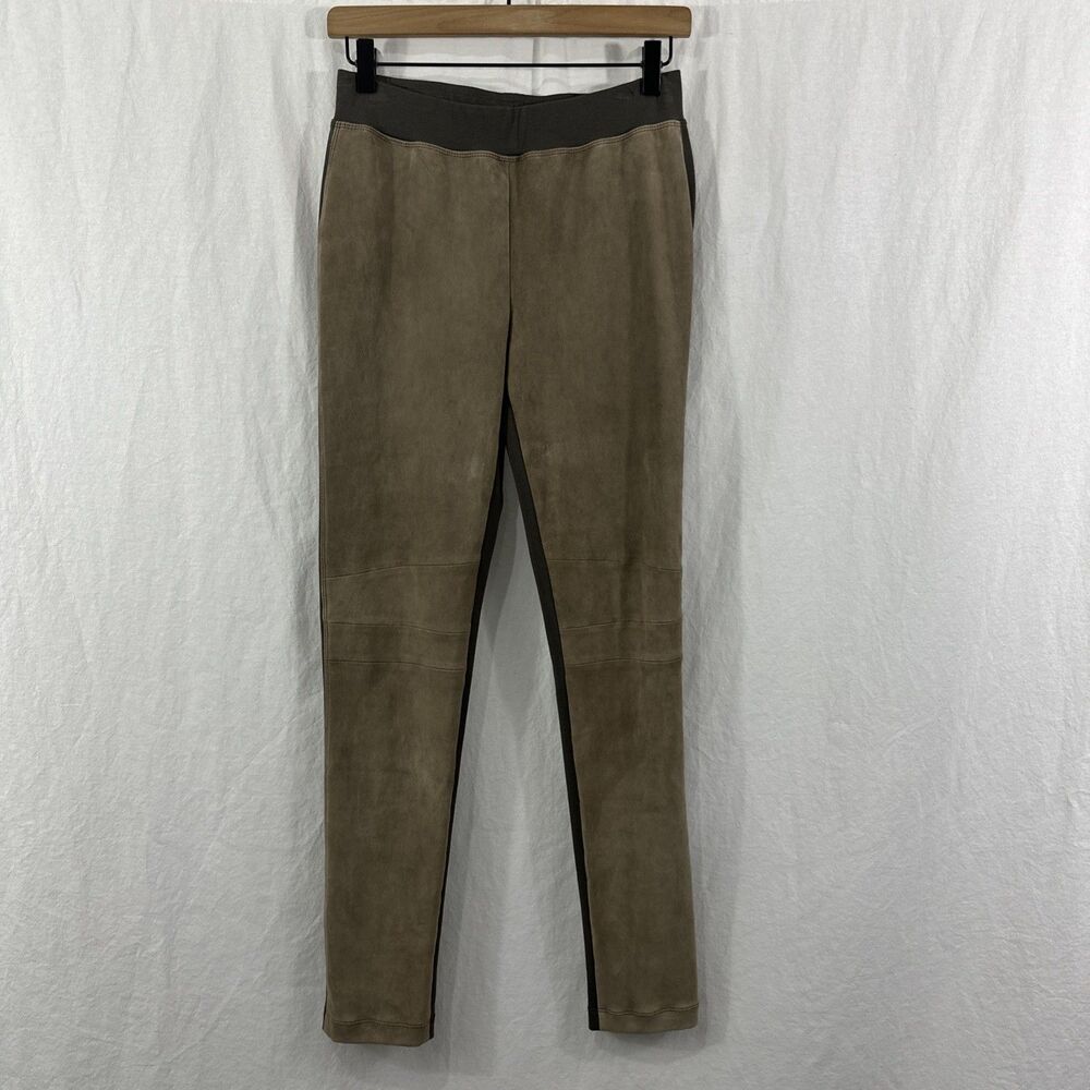 Lafayette 148 Tan 2-Tone Leather Suede Stretch Pants Equestrian Womens Sz S